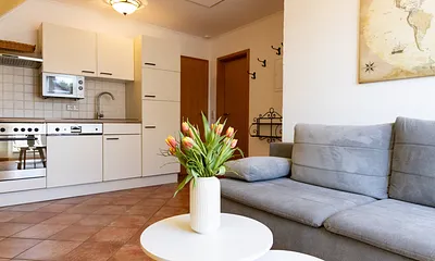 Wohnzimmer mit integrierter Küche