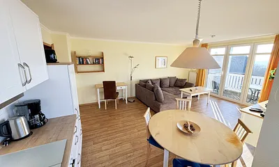 gemütlicher Wohn-und Essbereich mit Küchenzeile