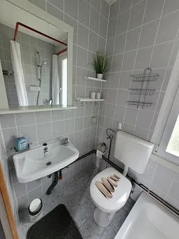Bad mit Dusche, WC und Waschbecken