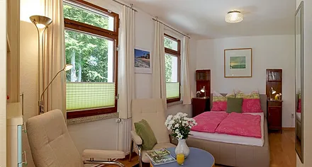 Wohn- und Schlafbereich mit Doppelbett