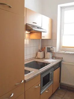 Einbauküche: Kühlschrank, Geschirrspüler, Kochfeld, Mikrowelle mit Grill