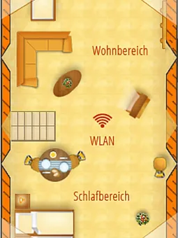 Grundriss Dachgeschoss (Wohn- und Schlafbereich für 3 Personen mit Einzel- und Doppelbett))