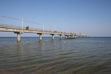 Zinnowitzer Seebrücke, am Kopf beindet sich die Tauchglocke