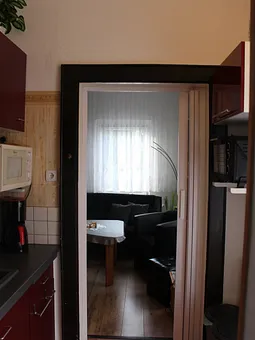 Blick vom Koch-/Flurbereich in den Wohnbereich