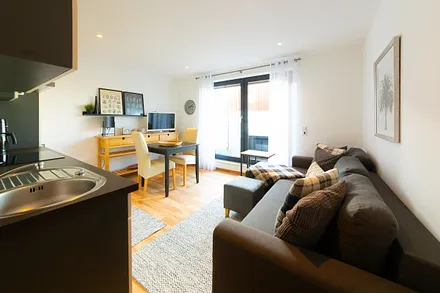 Wohnzimmer mit Einbauküche