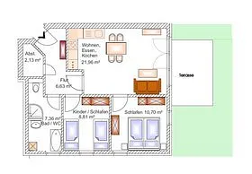 Grundriß: sehr schöne und trotzdem funktionale Einrichtung in geräumigen Zmmern