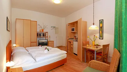 Wohn-, Schlaf-, Ess- und Kochbereich