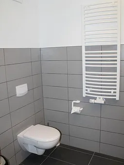 Zusätzlich zur Heizung befindet sich im Bad ein Handtuchheizkörper