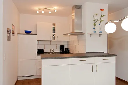 Küche kompl.ausgestattet, Kühlschrank, Gefrierschrank, Geschirrspüler,Herd mit Backofen,Kaffeemaschine, Wasserkocher , Toaster, Microwelle,Geschirr