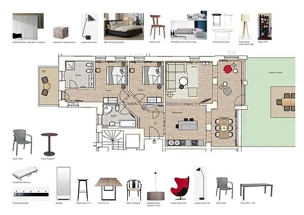 Grundriss und Möblierung Wohnung 03