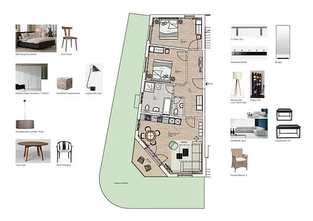 Grundriss und Möblierung Wohnung 13