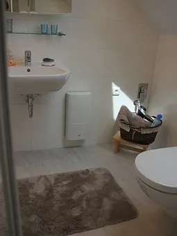 Badezimmer mit Waschbecken und Toilette