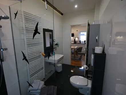 Bad mit Dusche, WC und Tageslicht