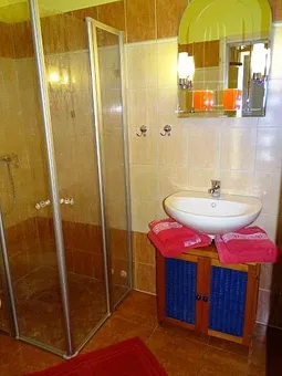 Duschbad mit Waschbecken und WC