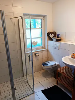 Duschbad mit Waschbecken und WC