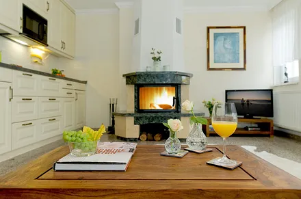  Wohn- und Kochbereich mit Kamin