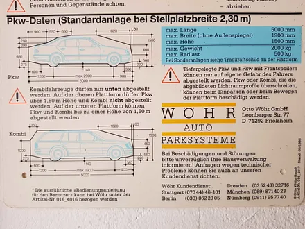 Duplexgarage (maximale Fahrzeugmaße beachten)