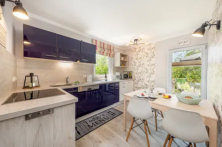 Die separate Küche mit Geschirrspüler, Backofen, Kühlschrank mit Eisfach, Mikrowelle ...