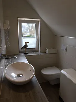 Typ 1 oben - Dusche, mit Waschtisch, WC, Fön; Fenster, Heizung