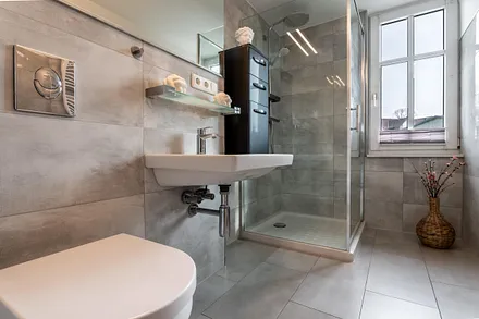 modernes Bad mit Dusche und WC