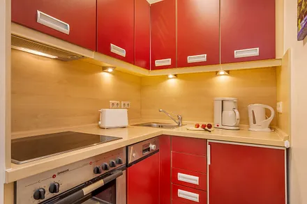 Die schicke Küchenzeile mit Geschirrspüler, Backofen etc.