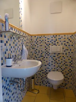 zur Wohnung gehört ein Gästebad mit Waschbecken und WC