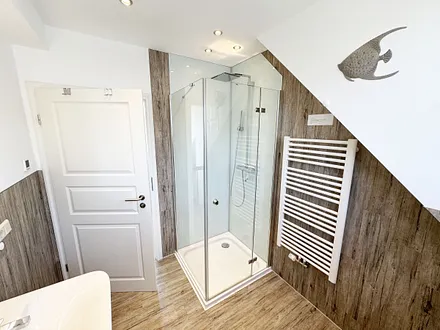 2. Tageslichtbad mit ebenerdiger Klarglasdusche und einer XXL Regendusche