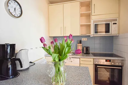 Küche mit Backofen, Microwelle, Geschirrspüler