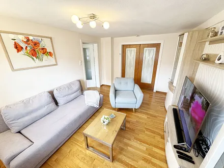 modernes Wohnzimmer mit Couch und Sessel