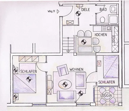 Grundriss (2 SZ, Küche, Bad, Balkon)