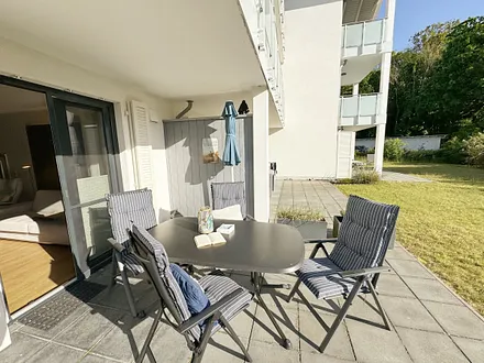Haus Windrose - Blick von der Terrasse auf den Strandpark Thiessow