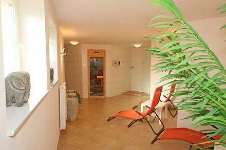 Im Kellergeschoss befindet sich ein Waschraum (Waschmaschine/Trockner) sowie eine Sauna gegen Extragebühr
