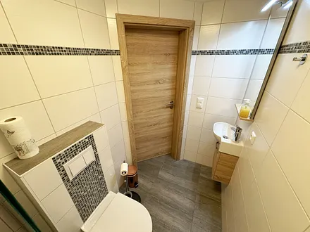 Untergeschoss mit Sauna, separate Walk-In-Dusche, Waschbecken und WC