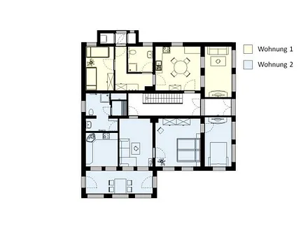 Grundriss der beiden Wohnungen im Erdgeschoss