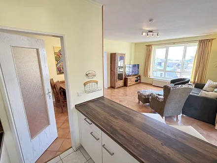 Küchenbereich mit Blick auf den Wohnbereich