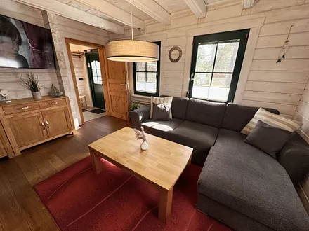 Wohnzimmer mit Couch und Sessel