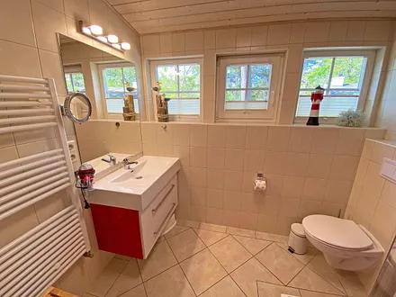 Tageslicht-Bad mit Dusche, WC, Waschplatz und Kosmetikspiegel