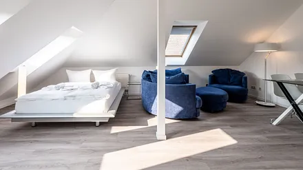 Wohn/Schlafzimmer mit Biokamin