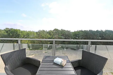 direkter Zugang zum bestuhlten Balkon ( Ost ) vom Wohn-/Essbereich und ein Schlafzimmer