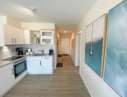 moderne Küchenzeile mit allem was benötigt wird