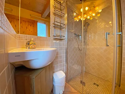 Badezimmer unten mit Waschbecken und WC