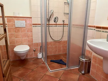 Großes Bad mit ebenerdiger Dusche