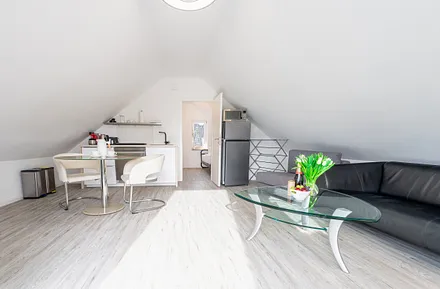 Wohnzimmer mit Küche und Bio-Kamin