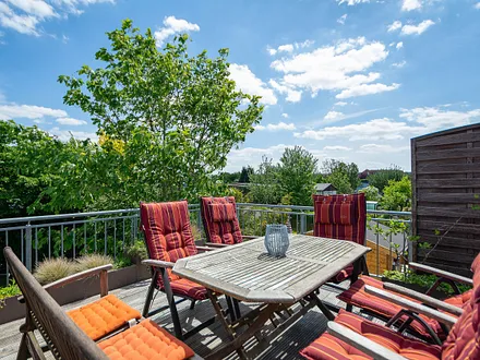 Die Dachterrasse - voll möbliert , bepflanzt  -zur Ost-/Südseite