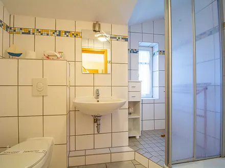 Das 2. Bad mit Dusche und WC