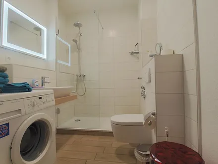 FW3, Bad mit großer Dusche - Fön - Waschmaschine  