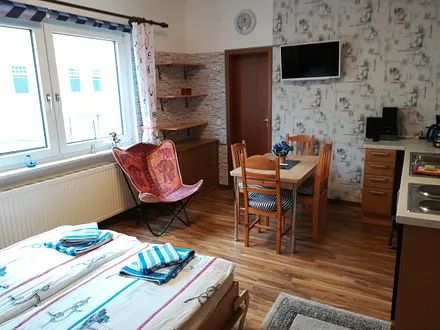 Wohn-Schlafzimmer mit kleiner voll ausgestatteter Küche inkl.Backofen