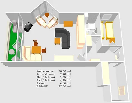 Zimmerplan Wohnung 64