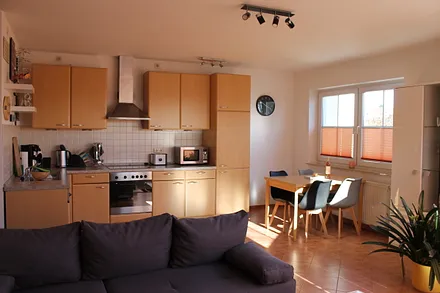 Wohnzimmer mit Küchenzeile und Essbereich