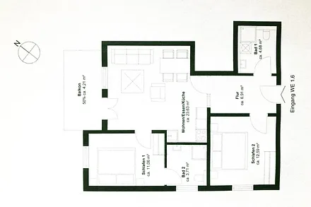 Der Grundriss für Wohnung Gustavs 1.6.